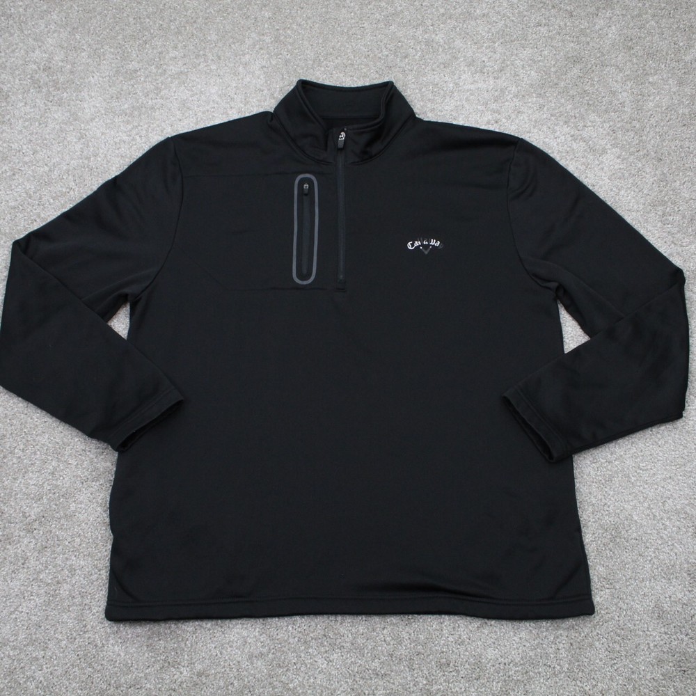 Callaway Sweatshirt Mens XL Black 1/4 Zip 100% Polyester Long Sleeve Pullover
