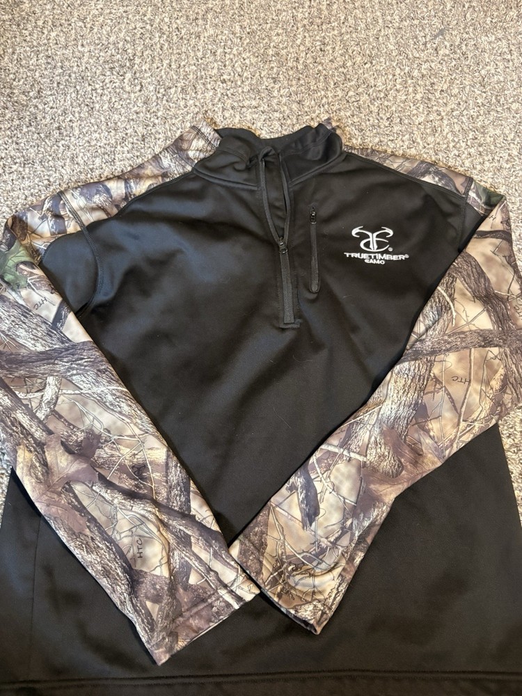 TrueTimber Camo Men’s L Black Camo 1/4 Zip Pullover Fleece Sweatshirt
