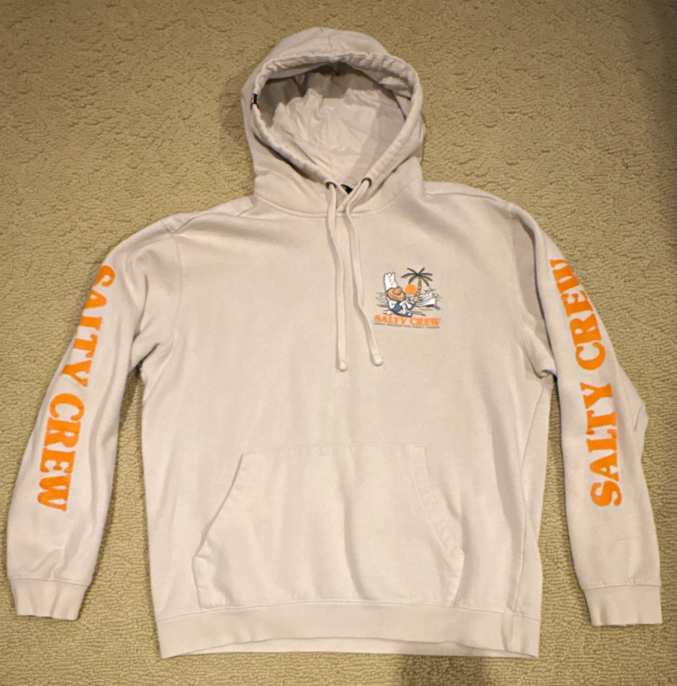 Salty Crew Men’s White Pullover Hoodie Graphic Logo Pockets Regular M