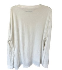 Waffle Knit Color Block White Long Sleeve Shirt Cotton Blend Mens