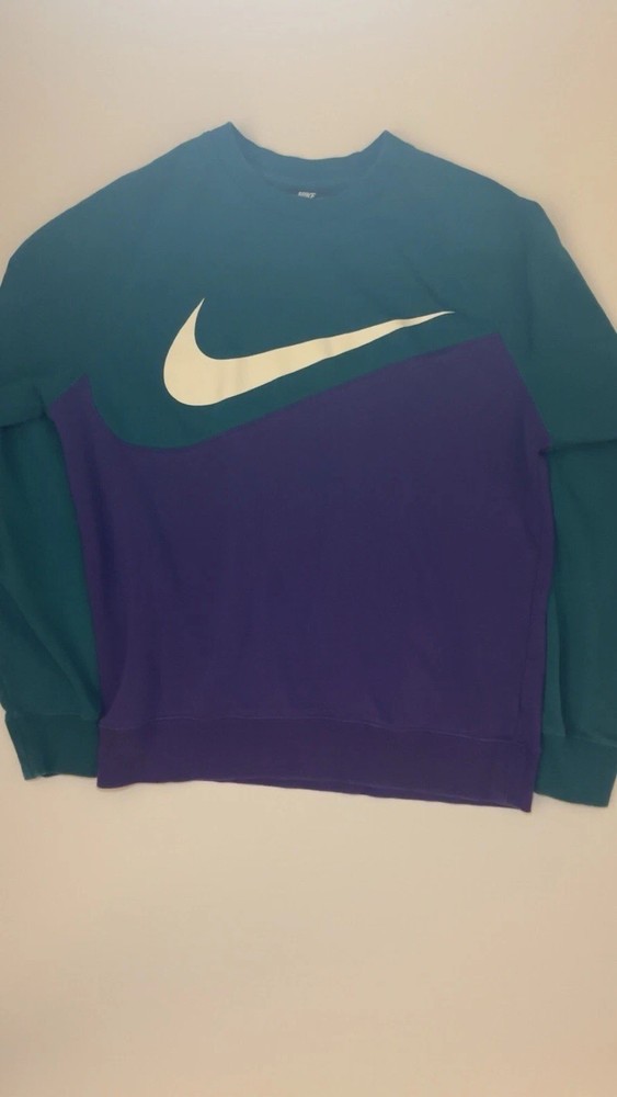 Nike Men’s Colorblock Crewneck Fleece Cotton Graphic Logo Green Purple M