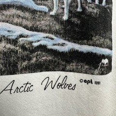 90s Wolf Sweatshirt Mens Large White Fleece Nature Fall Winter Snow Pullover