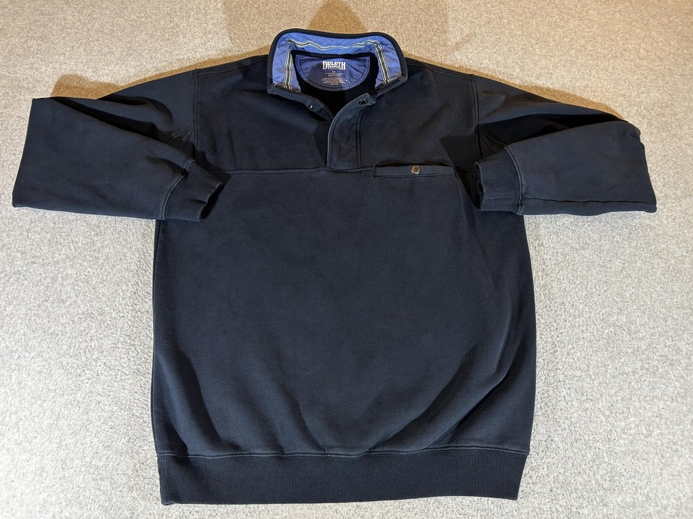 Duluth Trading Sweatshirt Mens Large Tall Blue 1/4 Snap Pullover Fleece Lined LT