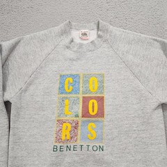 Vintage Colors Of Benetton Sweatshirt Mens Medium Gray Crew 90s US Made Read