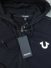 $119 NWT True Religion Zip Hoodie Men’s Large Jet Black Buddha Logo