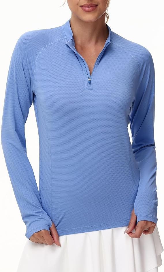 Women’sLong Sleeve UPF 50+ Sun Protection 1/4 Zip Shirt Hiking Athletic Top