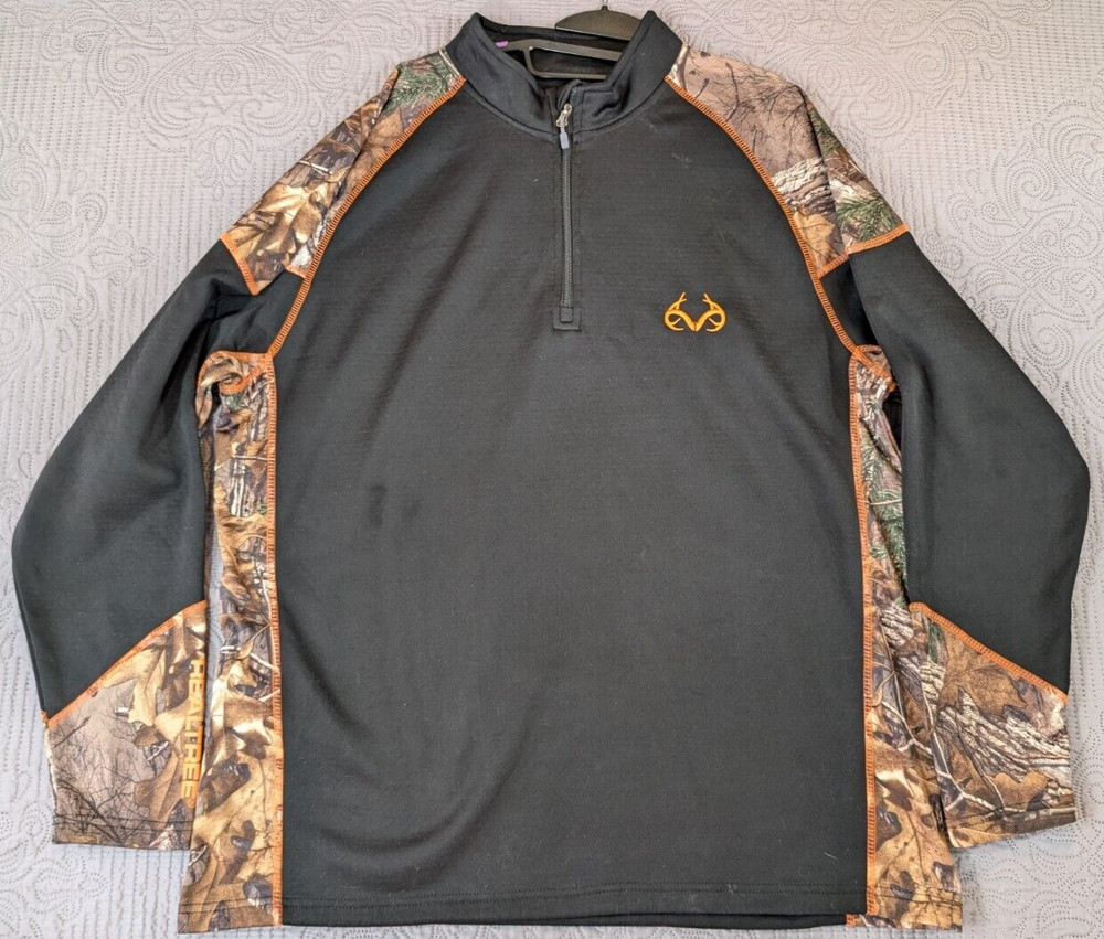 Realtree Sweatshirt Mens 2XL CAMO 100% Polyester 1/4 Zip Pull Over Outdoor