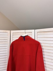 Polo Ralph Lauren L Red Navy Fleece Pullover Sweatshirt Snap Mock Neck Chest Po…