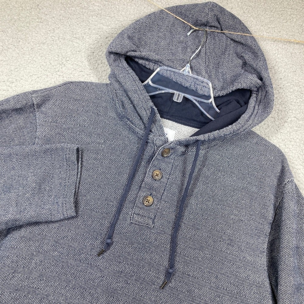 Old Navy Baja Henley Hoodie Mens XL Navy Blue Herringbone Textured Pullover FLAW