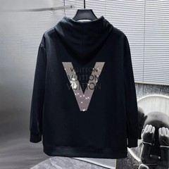 New Men Luxury Diamond V Letter 2 Sides Rhinestones Fashion Hoodie High Quality