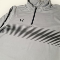 Under Armour Mens Size 2XL 1/4 Zip Pullover Gray Black Stripe Athletic Sweater
