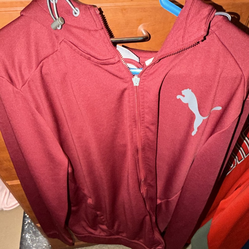 PUMA Men’s Red Fleece Full Zip Hooded Hoodie w/ Pockets Size L