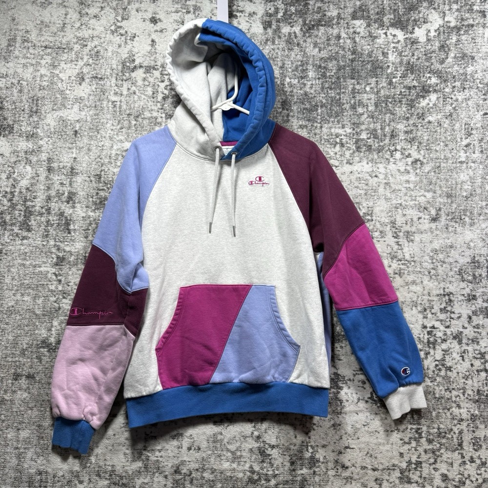 Champion Hoodie Adult M Colorblock Patchwork Cut & Sew Outdoor Colorful Preppy