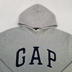 Gap Light Heather Gray Pullover Hoodie Men’s XL Navy Fleece GAP Arch Logo Casual