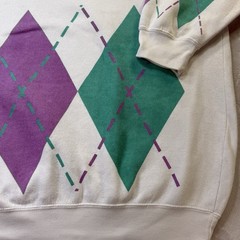 Vintage 80s Argyle Sweatshirt Venezia One Size Purple Green Geometric