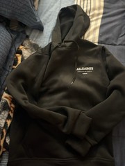 AllSaints Men’s Black Pullover Hoodie Size S Logo Graphic Drawstring Pockets