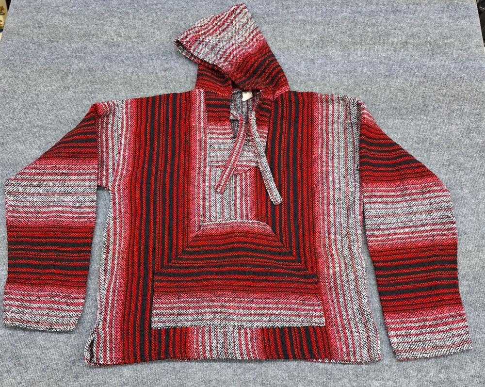 Molina Unisex Baja Surfer Red/Black/White Mexican Poncho Hoodie Size L 42/44