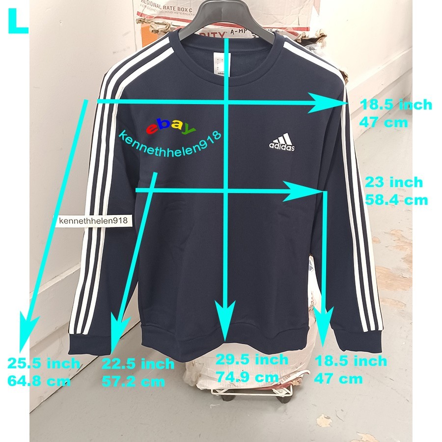 ADIDAS ESSENTIALS FLEECE 3 STRIPES SWEATSHIRT GK9111 LEGEND INK WHITE MENS SZ L