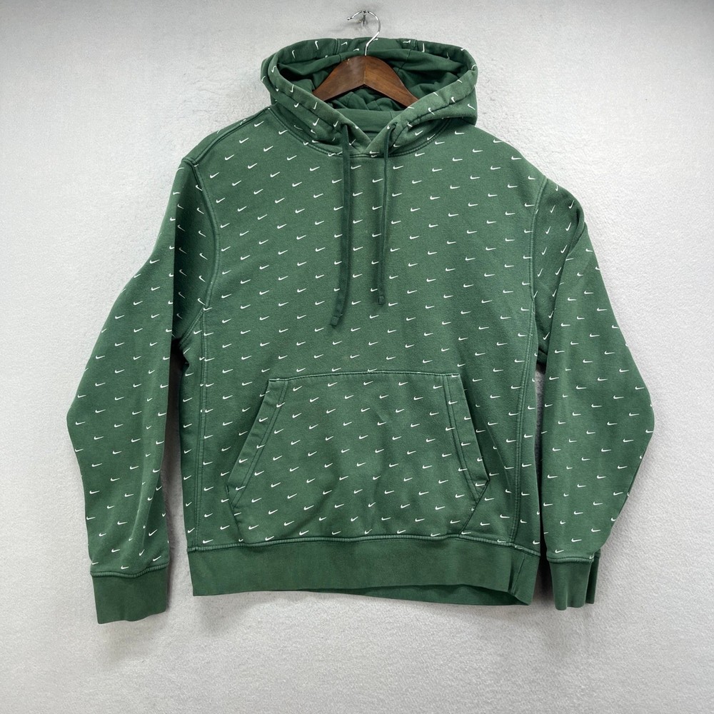 Nike Hoodie Mens S Green All Over Swoosh Print Fleece Sportswear Sweatshirt