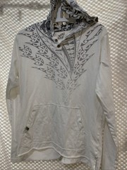 Maori Hook Mens Hoodie Pullover Sweatshirt Pockets White Gray Sz M With Pouch