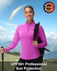 Women’sLong Sleeve UPF 50+ Sun Protection 1/4 Zip Shirt Hiking Athletic Top