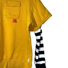 CHOCOOLATE Mens XS Mustard Layered Pullover Sweatshirt Black White Sleeves Skate