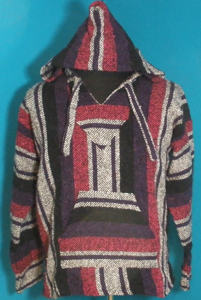Adult S/M Beach Spring Poncho Colorful Hoodie Pullover Baja Hippie Surfer Hooded