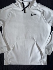 Nike Sweatshirt Mens Small White Dri FIT Pullover Hoodie Swoosh Logo Workout