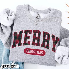 Merry Christmas Sweatshirt Tartan Plaid Holiday Festive Apparel