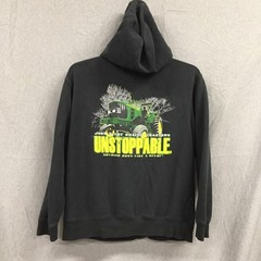 John Deere Mens Full Zip Hoodie Black Unstoppable Tractor Graphic Sweatshirt M