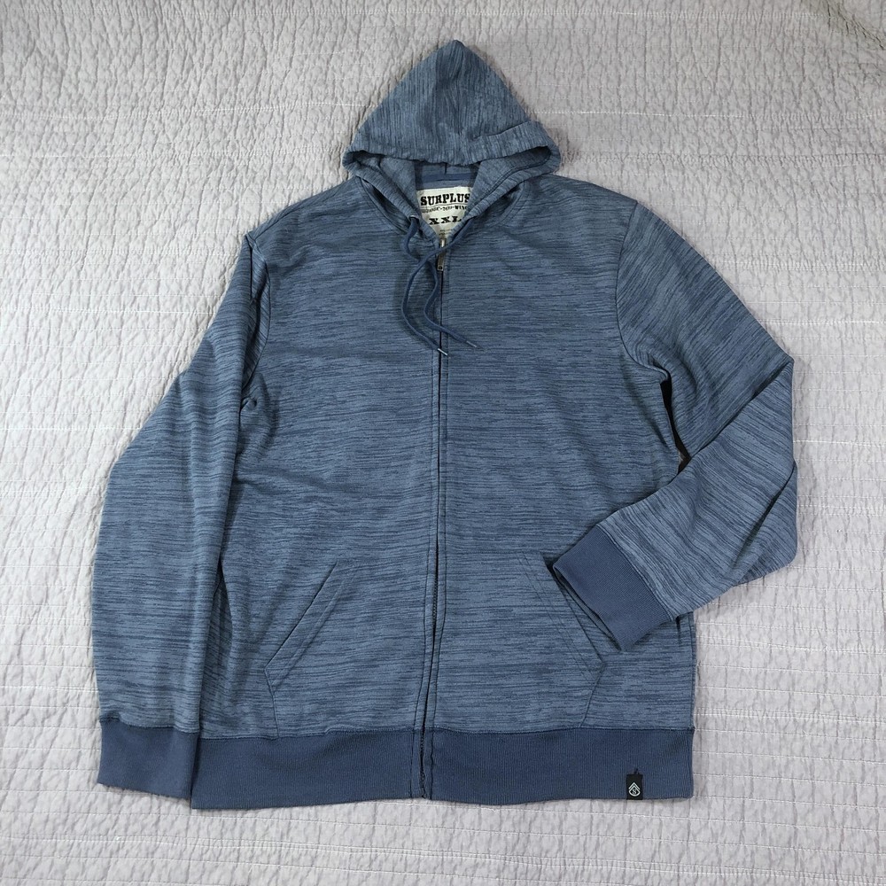 Surplus Hoodie Men 2XL Blue Full Zip Fleece Drawstring Hood Kangaroo Pockets