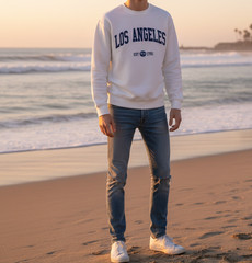 Letter Graphic Round Neck Long Sleeve Sweatshirts Los Angeles EST-1781