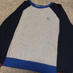 United Colors Of Benetton Blue / Gray / Navy Blue Crewneck Sweatshirt Medium VTG