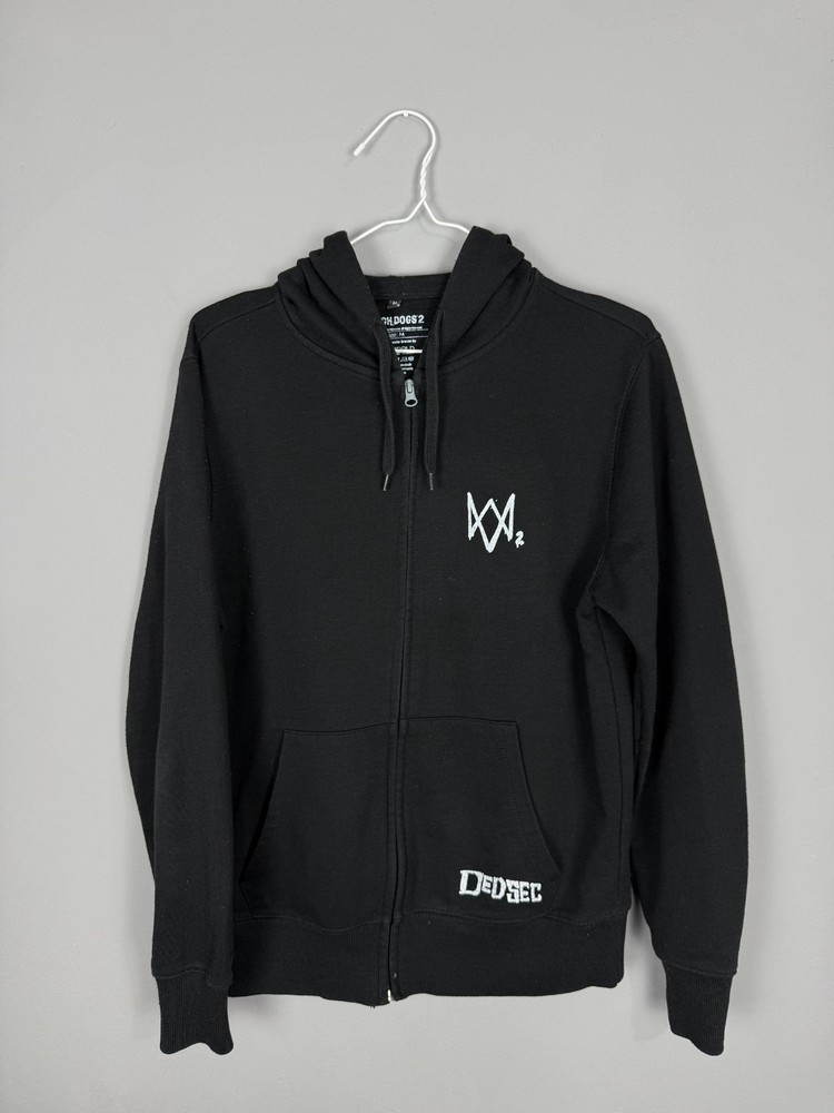 Watch Dogs 2 DedSec Full Zip Hoodie Black Graphic Gaming Sweatshirt Size M