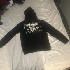 True Religion Black Full Zip Hoodie M Regular Teens Graphic Logo Fleece Pockets