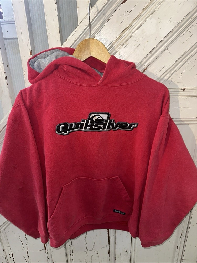 Vintage Y2K Quicksilver Embroidered Hoodie Sweatshirt Red Logo Boys Size XL