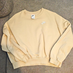 Nike Crew Neck Fleece Sweatshirt Cotton Blend Embroidered Logo Beige XL