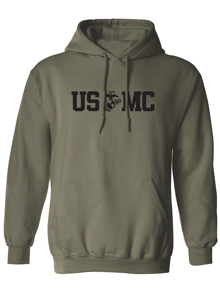 “US(EGA)MC” Marine Corps Hooded Sweatshirt in Military Green – Adult SML to 5XL