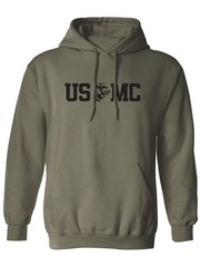 “US(EGA)MC” Marine Corps Hooded Sweatshirt in Military Green – Adult SML to 5XL