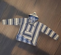 Royal Blue Striped Grunge Knit Sweatshirt Pullover Hoodie | Unisex Size S