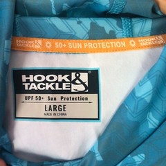 NWT HOOK & TACKLE Men Large Blue Heather UV Block Lightweight Fishing Hoodie