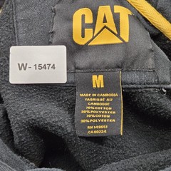 CAT Men Hoodie M Black Embroidered Fleece Logo Activewear Hooded Stretch Pockets