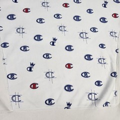 Champion Reverse Weave Sweatshirt Mens Large White Allover Logo Fleece Graphic
