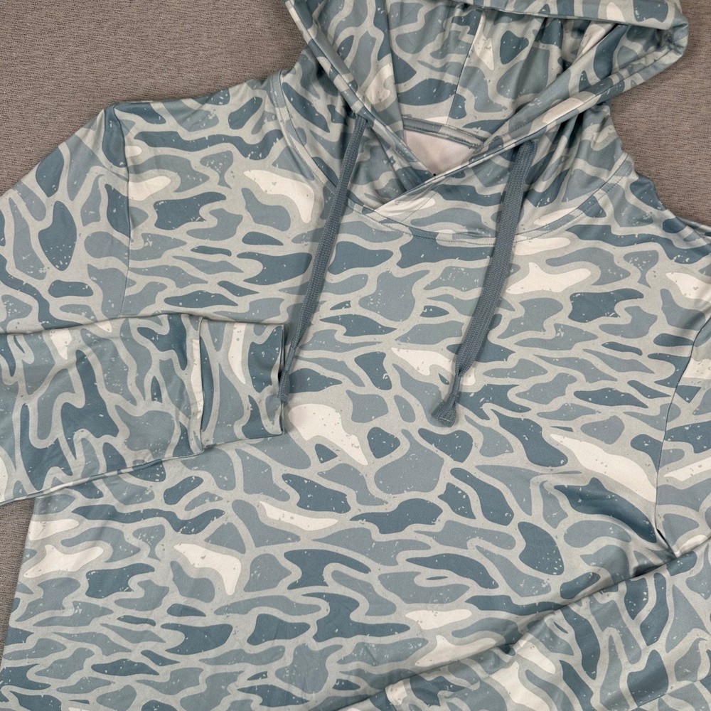 Burlebo Sun Shirt Mens Small Blue White Camo Performance Hoodie Abstract