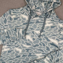 Burlebo Sun Shirt Mens Small Blue White Camo Performance Hoodie Abstract