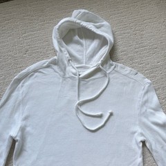 Modern Culture White Waffle Knit Henley Thermal Hoodie 100% Cotton Med