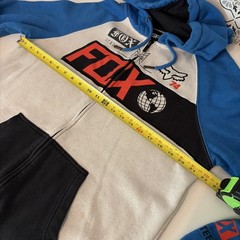 Fox Racing Full Zip Hoodie Size Medium Blue White Long sleeve Color block Y2K