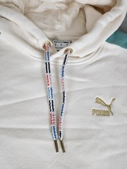 PUMA Logo Colorblock Pullover Fleece Hoodie w/ Pockets White Men Size S