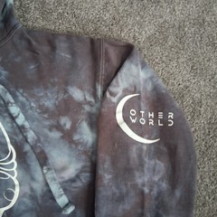 Dyenomite Gray/Blue Handcrafted Tie-Dye Hoodie Sweatshirt with Unique Graphic M