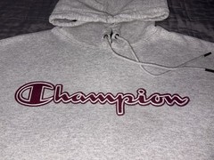 Vtg Champion Burgandy Embroidered Letters Gray Hoodie Sweatshirt Med EUC